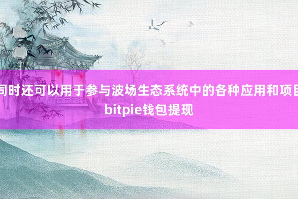 同时还可以用于参与波场生态系统中的各种应用和项目bitpie钱包提现